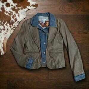 Y2K Vintage Cache Leather and Denim Jacket